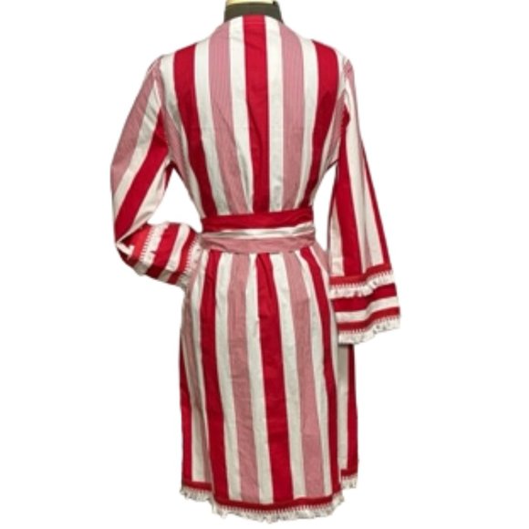 J. CREW Red And White Shirt Dress Tassel Hemline - Picture 3 of 16